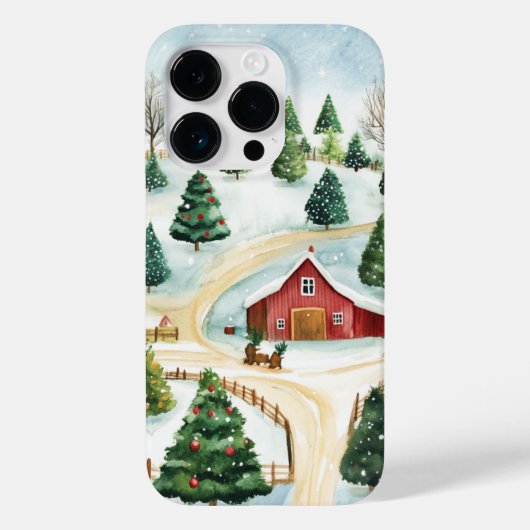 モミの木素朴が植えられた水彩冬の風景 Case-Mate iPhoneケース (裏面)