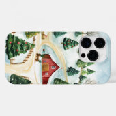 モミの木素朴が植えられた水彩冬の風景 Case-Mate iPhoneケース (裏面 (横))