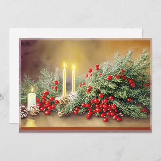モミの果実とロウソクはクリスマスを予算 シーズンカード (正面/裏面)
