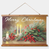 モミの果実とロウソク 吊り下げ型タペストリー (正面)