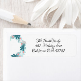 モミの枝の青と灰色のリースがアドレスを返す ラベル