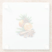 モミの横にクローブとシナモンを付けたミカン離れ ガラスコースター (裏面)