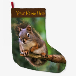 モミの生意気な赤リス ラージクリスマスストッキング
