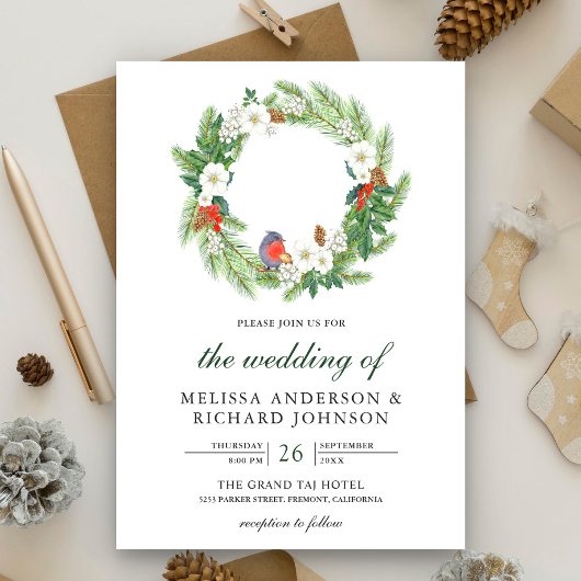モミの葉のリース クリスマス 結婚式 招待状