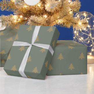 モミシンプルのトウヒの緑と金ゴールドのクリスマスツリー ラッピングペーパー