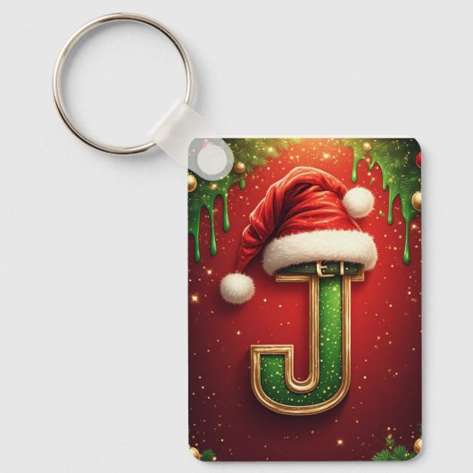 モミジのクリスマスリースのサンタのJ文字 🎅 キーホルダー (正面)