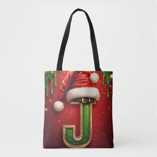 モミジのクリスマスリースのサンタのJ文字 🎅 トートバッグ (正面)