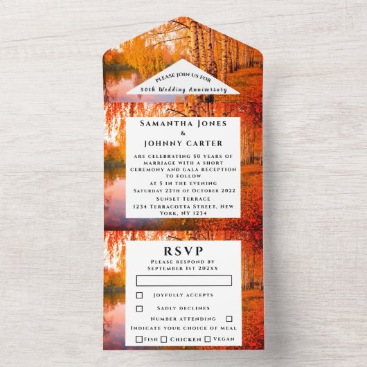 モミジの秋の木の葉 ウェディング アニバーサリー オールインワン招待状 (内側)