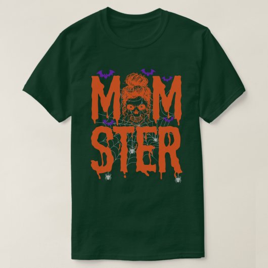 モムスタハロウィーン衣装スカルママ乱雑ヘアパン Tシャツ (デザイン正面)