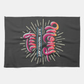 モムズジャストワンジャストおもしろいタイポグラフィ キッチンタオル (横)