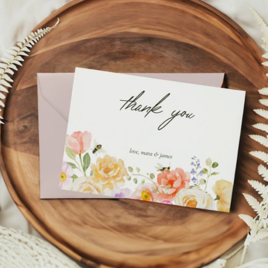 モムミビーフローラウォーターカラーフラットサンキューカード サンキューカード