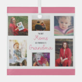 モム最高のムがおばあちゃんのコラージュ写真に昇格 ガラスオーナメント (正面)