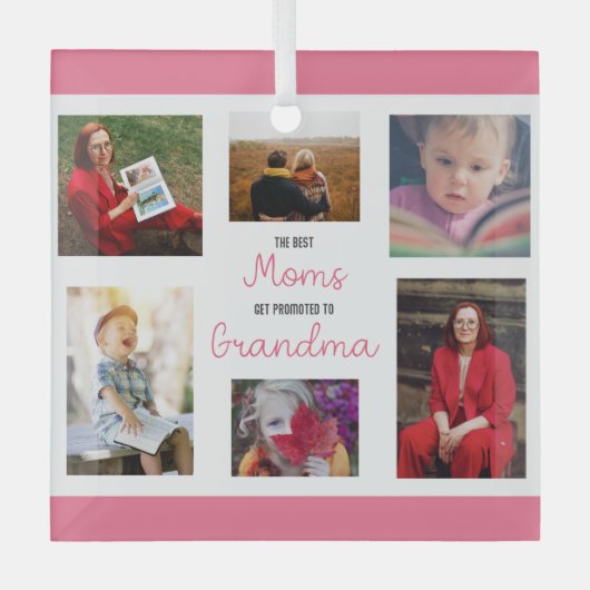 モム最高のムがおばあちゃんのコラージュ写真に昇格 ガラスオーナメント (正面)