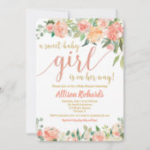 モモおよびクリーム色のベビーシャワーの招待の女の子 招待状 (正面)