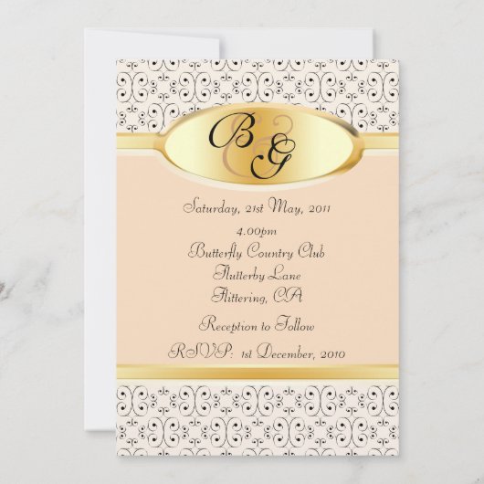 モモおよびクリーム色の結婚式のコレクション 招待状 (裏面)