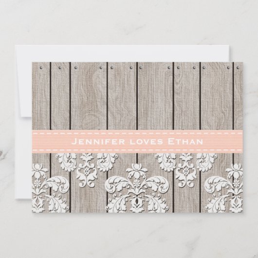 モモおよび白いアジサイのメーソンジャーのブライダルシャワー 招待状 (裏面)