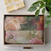 モモおよび緑の花の水彩画 薄葉紙 (ギフト)