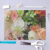 モモおよび緑の花の水彩画 薄葉紙 (クラフト)