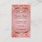 モモおよび金ゴールドのダマスク織の写真の名刺 名刺 (裏面)