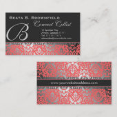 モモおよび銀のエレガントなダマスク織パターン 名刺 (正面/裏面)