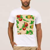 モモと洋ナシのフルーツパターン ラスティックな植物調 Tシャツ (正面)