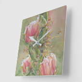 モモによって着色されるナシのサボテンの花 スクエア壁時計 (傾斜)