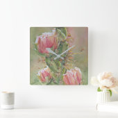 モモによって着色されるナシのサボテンの花 スクエア壁時計 (ホーム)