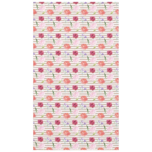 モモのクリームのストライプな水彩画の花 テーブルクロス (正面)