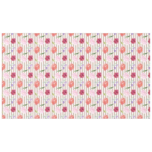 モモのクリームのストライプな水彩画の花 テーブルクロス (正面(横))