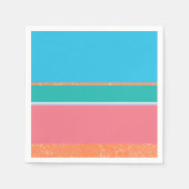 モモのコーラルとティール(緑がかった色)ストライプ具 スタンダードカクテルナプキン (正面)