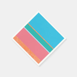 モモのコーラルとティール（緑がかった色）ストライプ具 スタンダードカクテルナプキン