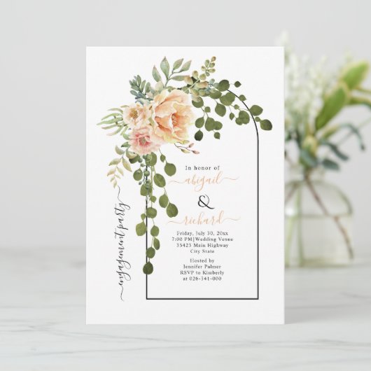 モモのサンゴの花結婚のアーチ婚約パーティ 招待状 (スタンド正面)