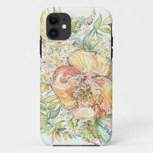 モモのシャクヤクの水彩画のiPhoneの場合 iPhone 11 ケース