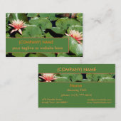 モモのスイレン、はすの花、緑のスイレンの浮いている葉 名刺 (正面/裏面)