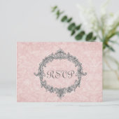 モモのダマスク織のヴィンテージRSVPの結婚式の応答 出欠カード (スタンド正面)