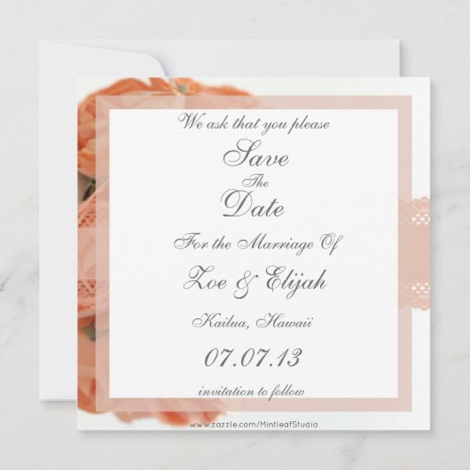 モモのバラおよびレースのセーブ・ザ・デート案内 セーブザデート (裏面)