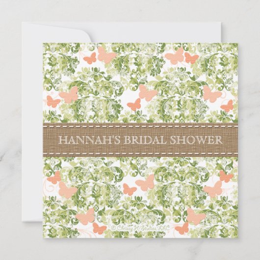 モモのバーラップの蝶ブライダルシャワー招待状 招待状 (裏面)