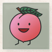 モモのピンクの幸せな微笑のデザインBro ガラスコースター (正面)