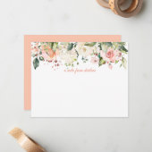 モモのピンクの白いバラの白いアジサイのモノグラム ノートカード (正面/裏面インサイチュ)