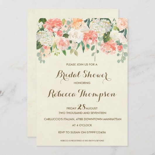 モモのブライダルシャワーの招待のエレガントなモダン 招待状 (正面/裏面)