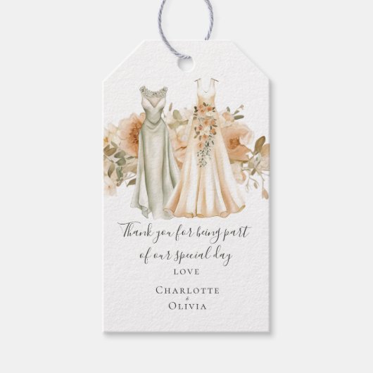 モモのモモの花パーソナライズされたレズ結婚ズ ギフトタグ (正面)