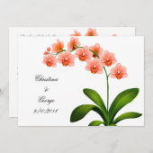 モモの招待を結婚しているピンクのコチョウランの蘭 招待状 (正面/裏面)