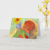 モモの新鮮な果物のデイジーの花のハッピーバースデー カード (黄色い花)