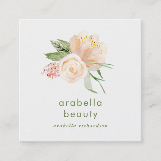 モモの水彩画の花柄|の会合媒体アイコン スクエア名刺 (正面)