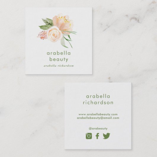 モモの水彩画の花柄|の会合媒体アイコン スクエア名刺 (正面/裏面)