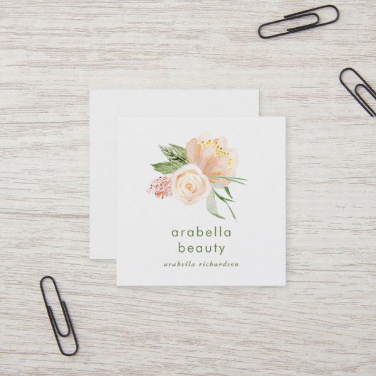 モモの水彩画の花柄|の会合媒体アイコン スクエア名刺 (正面/裏面インサイチュ)