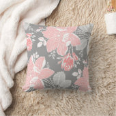 モモの灰色白の花の装飾的な枕 クッション (ブランケット)