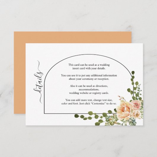 モモの珊瑚の花とアーチ結婚フローラ エンクロージャーカード (正面/裏面)