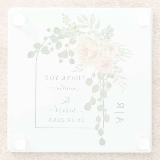 モモの珊瑚花アーチとモノグラム結婚ズ ガラスコースター (裏面)
