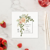 モモの珊瑚花アーチとモノグラム結婚ズ スタンダードカクテルナプキン (インサイチュ)